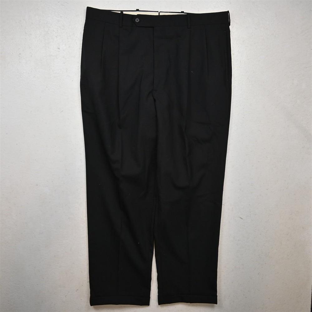 Vtg USA Made Corbin 36x30 Black 100% Wool Pleated Cuffed Classic Dress Pants